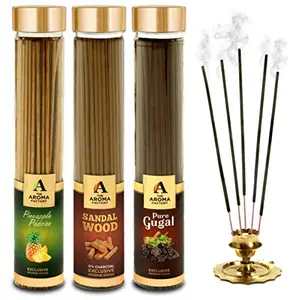 Pineapple Sandalwood Chandan & Gugal Incense Stick Agarbatti (100% Herbal) Bottle Pack of 3