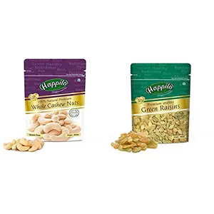 Happilo 100% Natural Premium Whole Cashews 200g &  Premium Seedless Green Raisins 250g