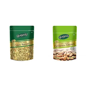 Happilo Premium Seedless Green Raisins 250g & 100% Natural Premium Californian Almonds 200g