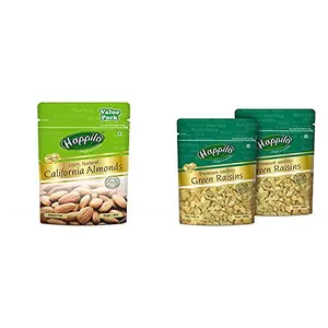 Happilo 100% Natural Premium Californian Almonds Value Pack Pouch 500 g &  Premium Seedless Raisins 250g (Pack of 2)