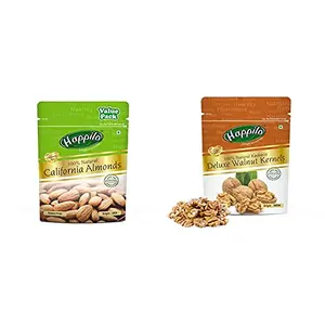 Happilo 100% Natural Premium Californian Almonds Value Pack Pouch 500 g &  Deluxe 100% Natural Kashmiri Walnut Kernels 200g