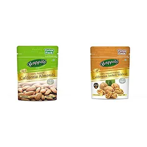 Happilo 100% Natural Premium Californian Almonds Value Pack Pouch 500 g & Premium 100% Natural Californian Inshell Walnut Kernels VaPack Pouch 500 g