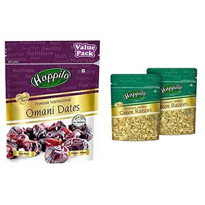 Happilo Premium International Omani Dates Value Pack Pouch 680 g &  Premium Seedless Raisins 250g (Pack of 2)