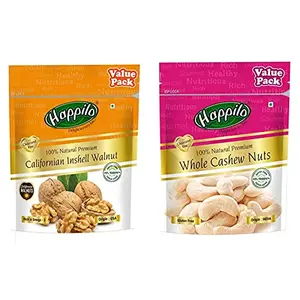 Happilo Premium 100% Natural Californian Inshell Walnut Kernels Value Pack Pouch 500 g & 100% Natural Premium Whole Cashews Value Pack Pouch 500 g