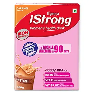 Manna iStrong | Caramel 200g | Clinically Proven to Tackle Anemia in 90 Days | Iron Fortified Womenâs Health Drink Mix | Iron Supplement | Natural Multigrain Energy Drink 200g (Pack of 1)