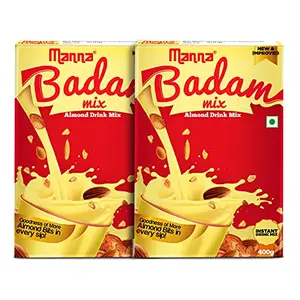 Manna Instant Badam Drink Mix with Real bits of Badam 800g (400g x 2 Packs) . More Bits per Sip (10% Badam). Make milk tastier