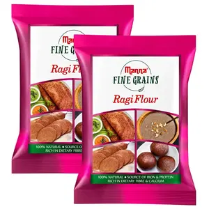 Manna Ragi Flour 2kg (1kg x 2 Packs) | 100% Natural | Finger Millet Flour | Nachni Atta | Kelvaragu Flour | Rich in Calcium & Protein