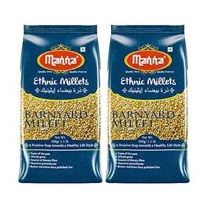 Manna Barnyard Millet Natural Grains 1kg (500g x 2 Packs) - (Khira / Swank / Kuthiraivally / Udalu / Kodisama / siridhanya) | Native Low GI Millet Rice | High Protein & 100% more fibre than rice