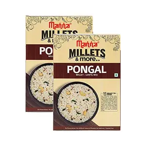 Manna Instant Millet Breakfast - Ready to Eat Pongal - 6 Servings. 100% Natural - No Preservatives/ No Artificial Colours Flavours or additives. Made Barnyard & Little Millet - 360g (180g x 2 Packs)