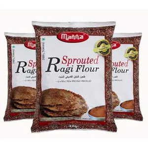 Manna Sprouted RagFlour 3kg (1kg x 3 Packs) | 100% Natural Finger Millet Flour | NachnAtta | Kelvaragu Flour | Rich in Calcium & Protein