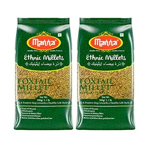 Manna Foxtail Millet Natural Grains 1kg (500g x 2 Packs) - (Kaon / Kang / Kangni / Kakum / Navani / korralu / Korra / Thinai) | Native Low GI Millet Rice | High Protein & 100% More Fibre than Rice