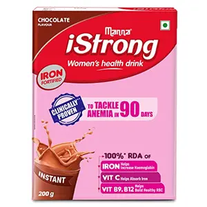 Manna iStrong |Chocolate 200g | Clinically Proven to Tackle Anemia in 90 Days | Iron Fortified Womenâs Health Drink Mix | Iron Supplement | Natural Multigrain Energy Drink 200g (Pack of 1)