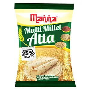 Manna Multigrain Atta / Multi Millet Atta 1Kg | Diabetic Friendly | Low GI Wheat Flour with 25% Millets | High Protein & Fibre | Low sugar | For Weight Loss