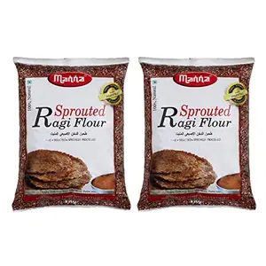 Manna Sprouted Ragi Flour 2kg (1kg x 2 Packs) | 100% Natural Sprouted Finger Millet Flour | Nachni Atta | Kelvaragu Flour | Rich in Calcium & Protein