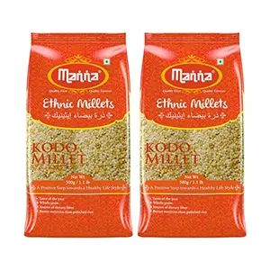 Manna Kodo Millet | Kodri | Natural Grains 1kg (500g x 2 Packs) - (Kodra / Varagu / Arikelu / Hark / Varigu) | Native Low GI Millet Rice | High Protein & 100% More Fibre than Rice