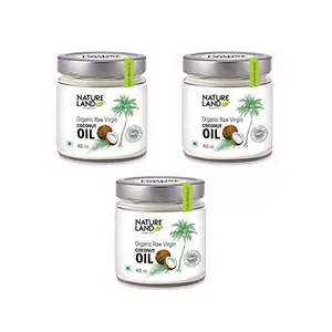 Natureland Organics Coconut Oil 400 Ml Each (Pack of 3) - Organic Raw Virgin Oil