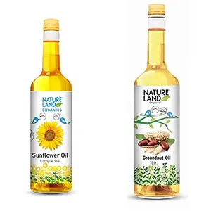 NATURELAND ORGANICS Sunflower Oil 1 LTR - Cold Pressed & Groundnut Oil / Peanut Oil 1 LTR - Cold Pressed