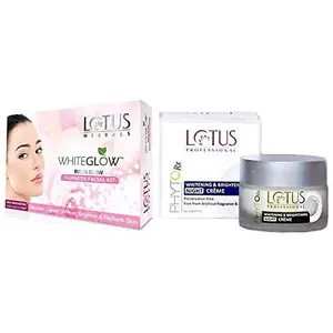 Lotus Herbals Whiteglow Insta Glow 4 In 1 Facial Kit 40g & Professional Phyto Rx Whitening And Brightening Night Cream 50g