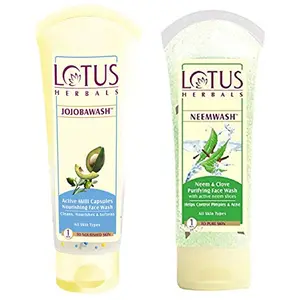 Lotus Herbals Jojoba Face Wash Active Milli Capsules 120g And Herbals Neemwash Neem And Clove Purifying Face Wash 120g