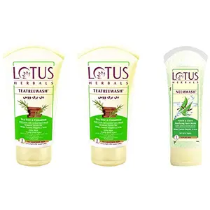 Lotus Herbals Teatreewash Tea Tree and Cinnamon Anti-Acne Oil Control Face Wash 120g And Herbals Neemwash Neem And Clove Purifying Face Wash 120g