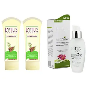 Lotus Herbals Teatreewash Tea Tree and Cinnamon Anti-Acne Oil Control Face Wash 120g And Herbals White Glow Intensive Skin Serum+ Moisturiser 30ml