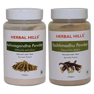 Herbal Hills Ashwagandha and Yashtimadhu Powder 100 gms each for immunity booster healthy digestion and respiratory health