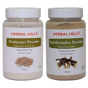 Herbal Hills Shatavari Powder and Yashtimadhu Powder - 100 gms each for womens health hormonal balance immunity booster and respiratory health