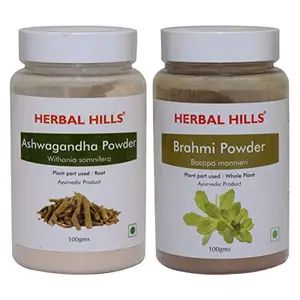 Herbal Hills Ashwagandha and Brahmi Powder 100 gms each for Memory Support and immunity booster