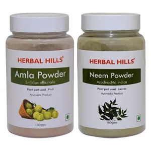 Herbal Hills Amla Powder and Neem Powder 100 gms each Natural Blood Purifier for hair care skin care and blood purifier