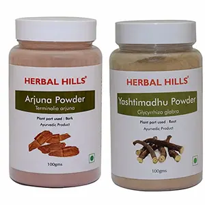 Herbal Hills Arjuna Powder and Yashtimadhu Powder - 100 gms each for heart care respiratory support and healthy digestion
