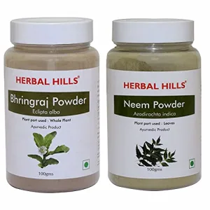 Herbal Hills Bhringraj powder and Neem patra powder - 100 gms each for hair growth hair care blood purifier and sugar control