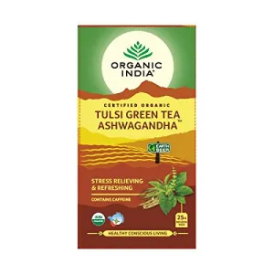 ORGANIC INDIA Tulsi Green Tea Ashwagandha 25 Tea Bags 25N Infusion Bags