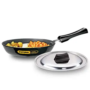 Hawkins Futura Hard Anodised Frying Pan with Stainless Steel Lid Capacity 1.1 Litre Diameter 22 cm Thickness 4.06 mm Black (AF22S)