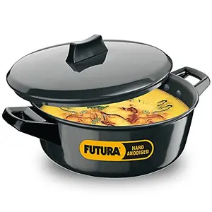 Hawkins Futura Hard Anodised Cook-n-Serve Bowl with Hard Anodised Lid Capacity 3 Litre Diameter 23 cm Thickness 4.06 mm Black (ACB30)