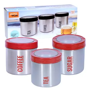 Jaypee Plus Stainless Steel Tea Coffee & Sugar Container Morning Delight 3 600 ml Each Red
