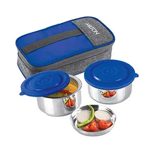 Milton Pasto Lunch Box 2 Double Wall Stainless Steel Containers with Denim Insulated Jacket Set of 2 350 ml Blue