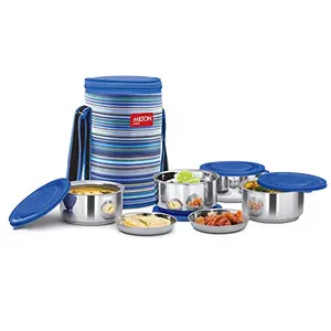 Milton Ribbon 4 Stainless Steel Lunch Box with Jackets Set of 4 Blue