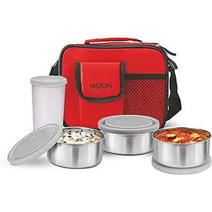 Milton Steel Combi Lunch Box (3 containers and 1 Tumbler) 4 - Pieces Set Red