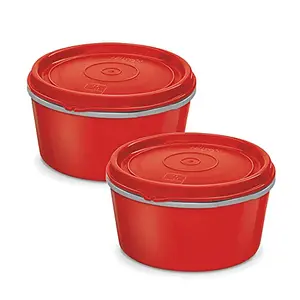 Milton Microwow Inner Stainless Steel Lunch Container Set of 2 350 ml Each Red | 100% Leak Proof | Microwave Safe | BPA Free | Dishwasher Safe | Easy to Carry | Air Tight