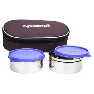 Signoraware Midday Max Fresh Stainless Steel Lunch Box Set 350ml Set of 2 Violet