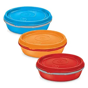 Milton Microwow Inner Stainless Steel Lunch Container Set of 3 200 ml Each Red Blue Orange | 100% Leak Proof | Microwave Safe | BPA Free | Dishwasher Safe | Easy to Carry | Air Tight