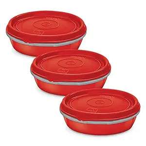 Milton Microwow Inner Stainless Steel Lunch Container Set of 3 200 ml Each Red | 100% Leak Proof | Microwave Safe | BPA Free | Dishwasher Safe | Easy to Carry | Air Tight