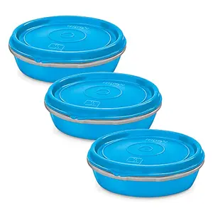 Milton Microwow Inner Stainless Steel Lunch Container Set of 3 200 ml Each Blue | 100% Leak Proof | Microwave Safe | BPA Free | Dishwasher Safe | Easy to Carry | Air Tight