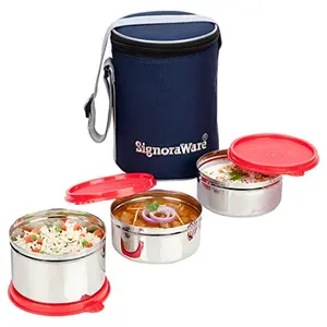 Signoraware Executive Stainless Steel Lunch Box Set Set of 3 Red