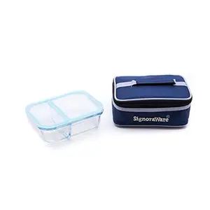 Signoraware Slim High Borosilicate Bakeware Safe Glass Small Lunch Box with Bag 600 ML transparent