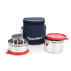Signoraware Executive Stainless Steel Lunch Box Set Set of 2 Red