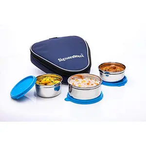 Signoraware Sleek Stainless Steel Lunch Box (250ml+250ml+350ml) Set of 3 Blue