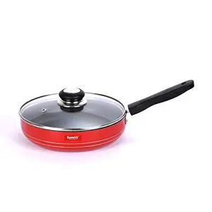 Sumeet 2.6mm Non Stick Glass Fry Pan with Glass Lid (Red 1.5 LTR 22cm Dia)