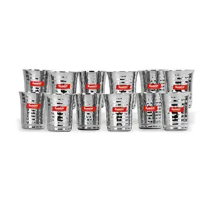 Sumeet Stainless Steel Handcrafted Hammered Texture 12 pc Glass Set (Capacity - 300Ml Each)