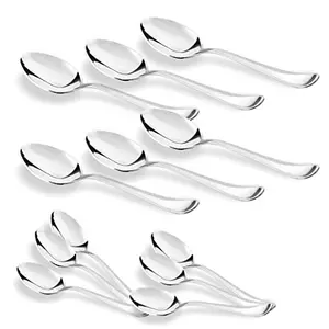 Sumeet Stainless Steel Spoon Set of 12 Pc (Baby/Medium Spoon 6 Pc (16cm L) Dessert/Table Spoon 6 Pc (18.5cm L)) (1.6mm Thick) ASIN: B07R6XCNZ7